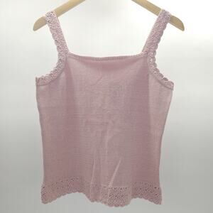 LOFT Knit Top S Dusty Pink Cami Crochet Ribbed Boho Preppy Resort Layer Beach